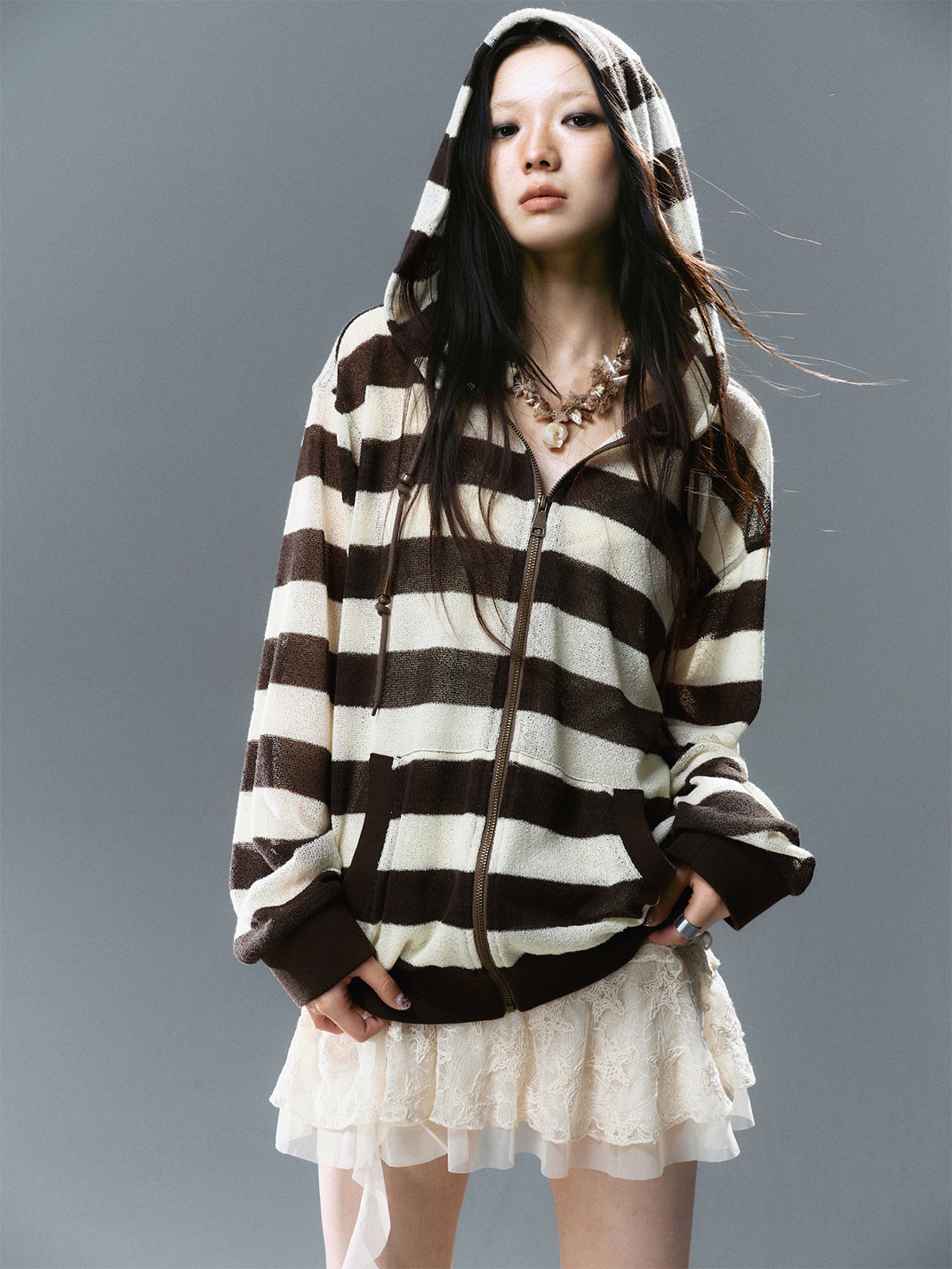 CestNous|Striped Knit Mesh Hoodie - PSYLOS 1, CestNous|Striped Knit Mesh Hoodie, Hoodie, CestNous, PSYLOS 1
